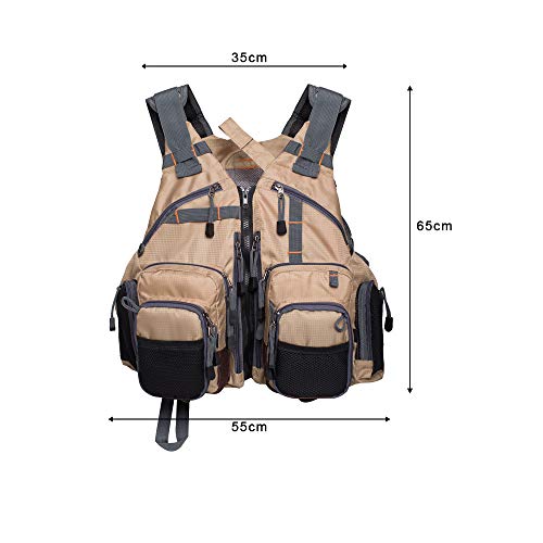 Waxaya Lightweight Fly Fishing Vest with Multi Pockets Adjustable Size Mesh Fishing Backpack for Men and Women (Khaki) - Image 3