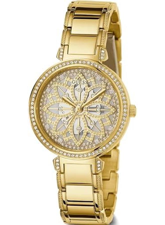 جس ساعة تناظرية ذات لون ذهبي مزهرة للنساء من US - Image 4