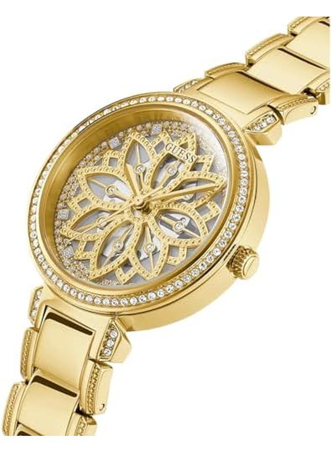 جس ساعة تناظرية ذات لون ذهبي مزهرة للنساء من US - Image 3