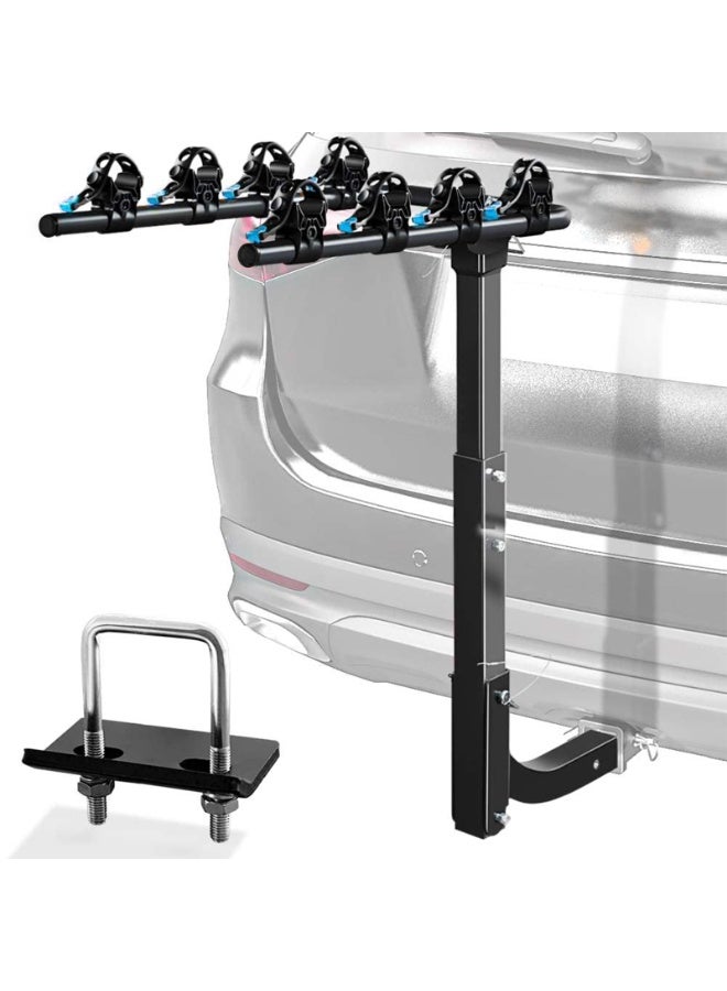 YSOAE Foldable 4 Bike Rack, Bicycle Carrier Racks, Hitch Mount Double Rack, 4 Bikes Bicycle Frame with 2 Inches Hitch Receiver, Tie Down Cradles and Straps, Bike Hitch Rack for Cars, Trucks, SUVs - Image 1