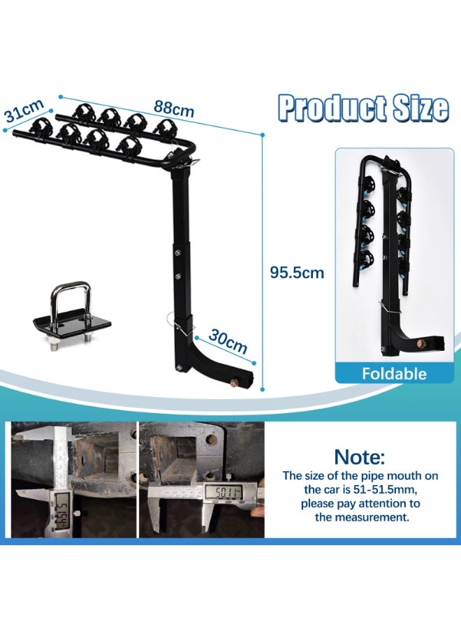 YSOAE Foldable 4 Bike Rack, Bicycle Carrier Racks, Hitch Mount Double Rack, 4 Bikes Bicycle Frame with 2 Inches Hitch Receiver, Tie Down Cradles and Straps, Bike Hitch Rack for Cars, Trucks, SUVs - Image 4