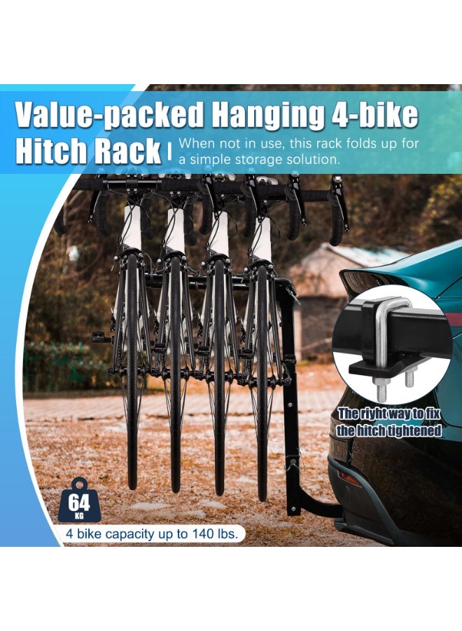 YSOAE Foldable 4 Bike Rack, Bicycle Carrier Racks, Hitch Mount Double Rack, 4 Bikes Bicycle Frame with 2 Inches Hitch Receiver, Tie Down Cradles and Straps, Bike Hitch Rack for Cars, Trucks, SUVs - Image 2