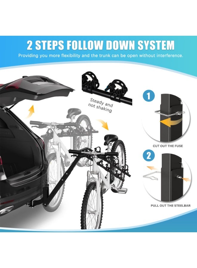 YSOAE Foldable 4 Bike Rack, Bicycle Carrier Racks, Hitch Mount Double Rack, 4 Bikes Bicycle Frame with 2 Inches Hitch Receiver, Tie Down Cradles and Straps, Bike Hitch Rack for Cars, Trucks, SUVs - Image 3