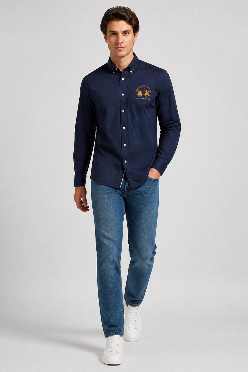 La Martina Men Slim Fit Embroidered Logo Long Sleeve Casual Shirt, Navy - Image 4