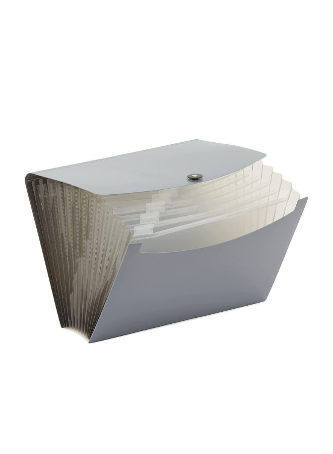 Expanding File Organizer Folder, 13-Pocket Accordion File Folder with Tabs & Elastic Closure – A4 Document Holder for Home, School, Office, and Travel (1 Pcs Grey/Transparent) - Image 3