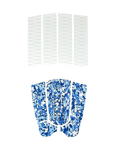 Shaka Pro EVA Surfboard Traction Pads Front and Back 7 Adjustable Pieces with 3M Adhesive Max Diamond Grip with Kicker and Arch Bar Fits All Board Sizes Blue and White - Image 1