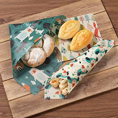 Akeeko Reusable Beeswax Food Wraps - Assorted 9 Packs, Reusable, Plastic-Free Food Storage, 5 Small, 2 Medium, 1 Large, 1 Extra Large Wraps with Forest Animals Pattern - Image 4