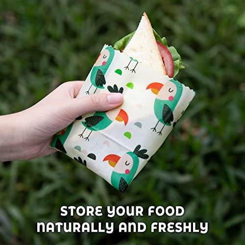 Akeeko Reusable Beeswax Food Wraps - Assorted 9 Packs, Reusable, Plastic-Free Food Storage, 5 Small, 2 Medium, 1 Large, 1 Extra Large Wraps with Forest Animals Pattern - Image 5