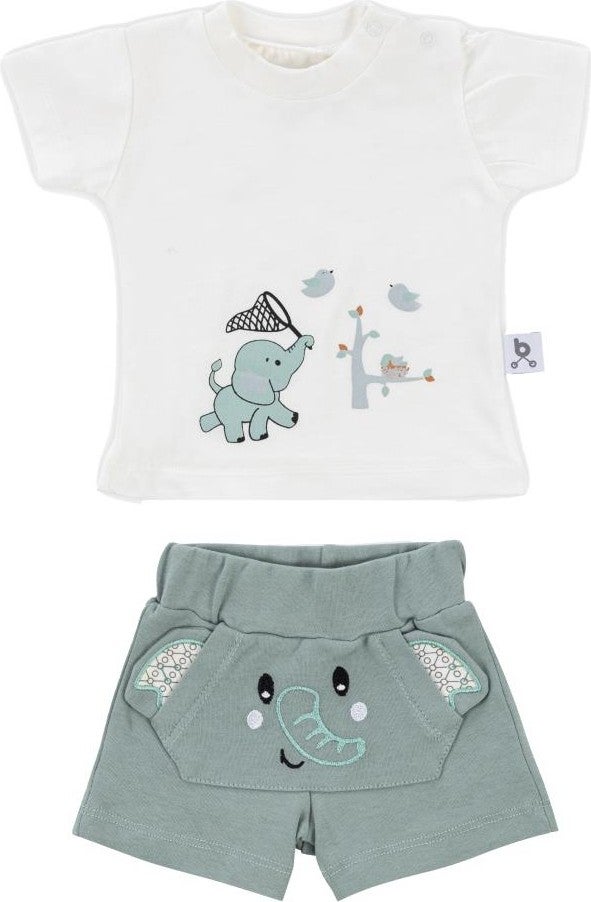 Gezenbebe Hero Short Sleeve Patterned Baby T-Shirt & Embroidered Shorts Set Elephant  - Image 1