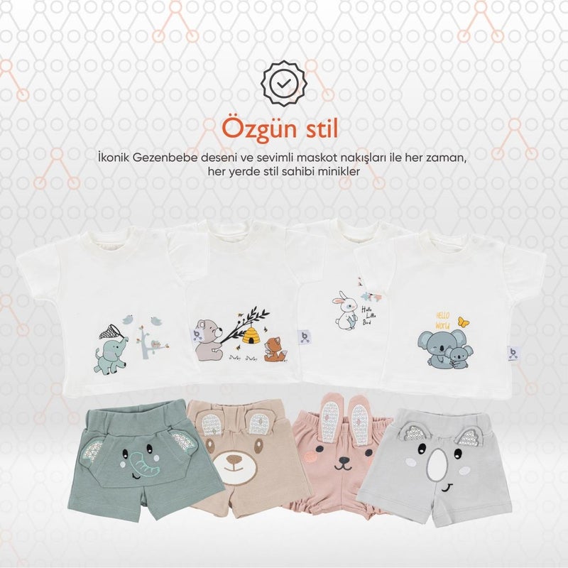 Gezenbebe Hero Short Sleeve Patterned Baby T-Shirt & Embroidered Shorts Set Elephant  - Image 2