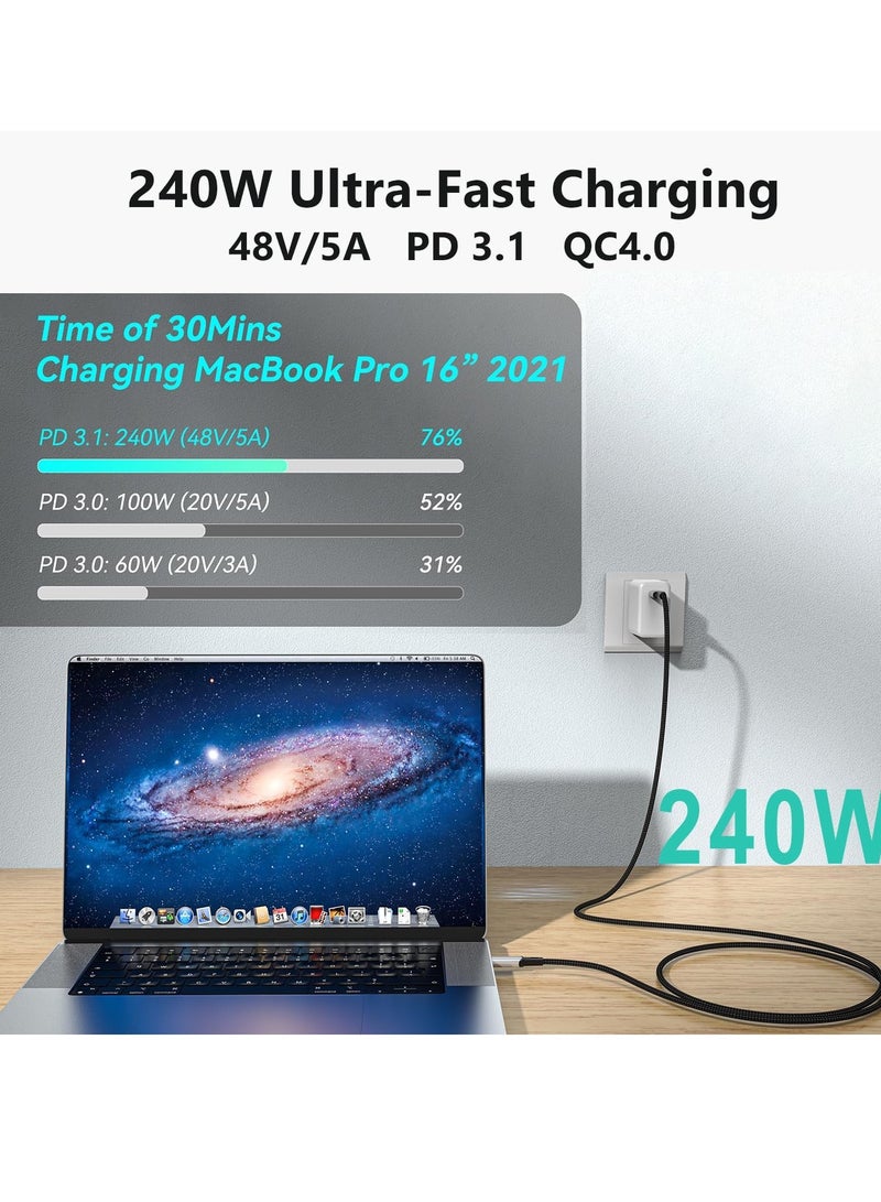 كابل تمديد USB-C 4.0 مع دعم Thunderbolt 4.0، وتوصيل طاقة 240 وات، ونقل بيانات بسرعة 40 جيجابت في الثانية، ومخرج فيديو 8K@60Hz، وPD3.1، وموصل أنثى، متوافق مع MacBook وDock وHub وSSD. - Image 3
