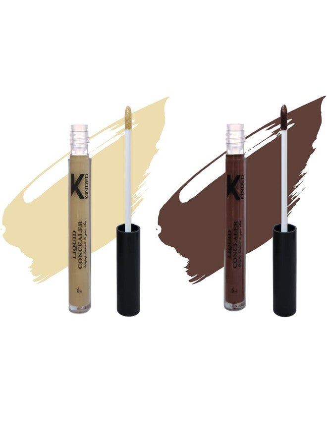 KINDED Liquid Concealer Full Coverage Colour Corrector Contour Waterproof HD Pro Master Series for Dry & Oily Skin Dark Circles & Spots (Creamy Matte, Yellow Tone & Contour Brown Combo, 6 ml each) - Image 1
