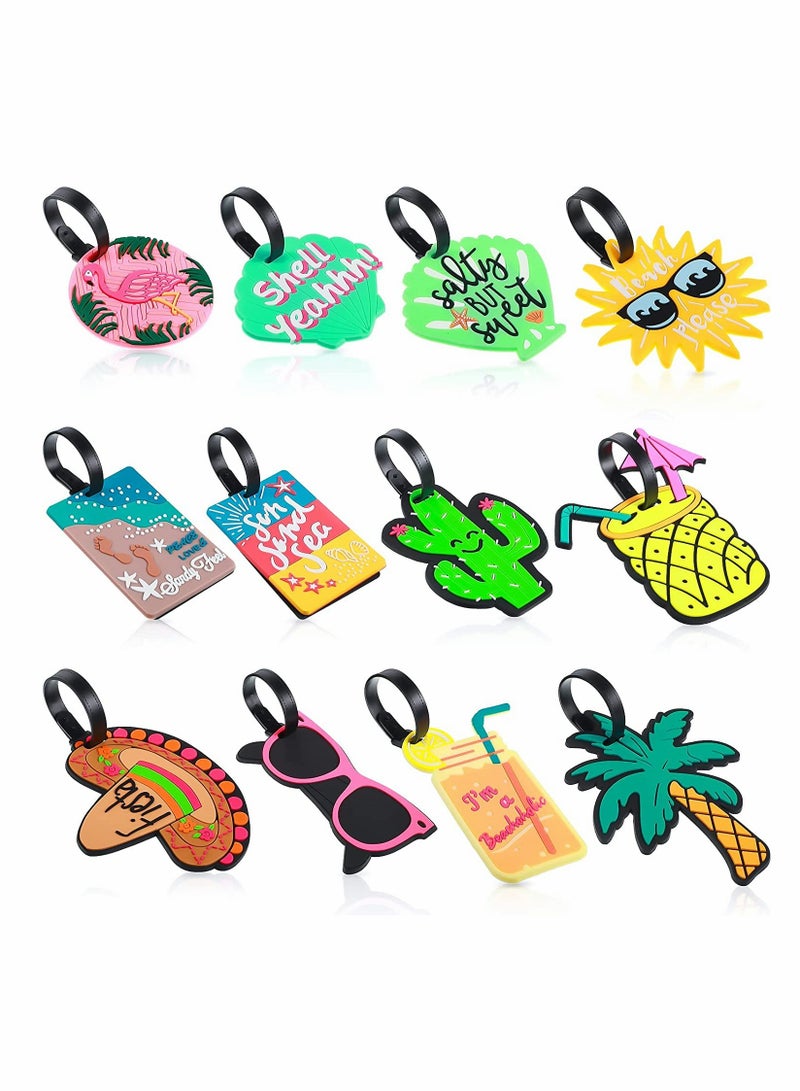 KASTWAVE 12Pcs Luggage Tags, Waterproof ID Tag Multicolor Band Loop Air Suitcase Identification Tag, Mens Womens Kids Travel Summer Beach Vacation Themed Travel Bag Luggage Tags - Image 1