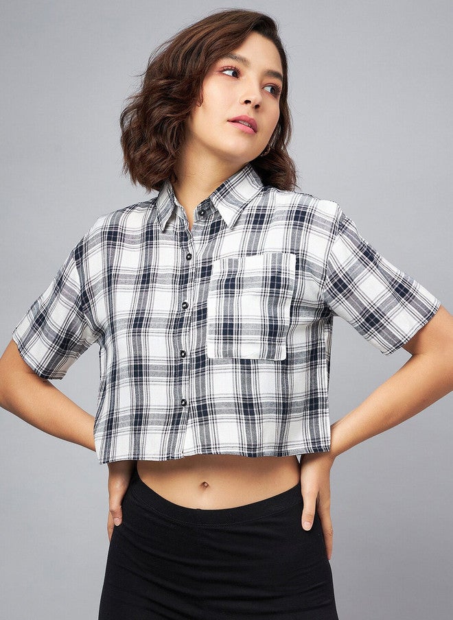 CHIMPAAANZEE Tartan Checked Oversized Cropped Casual Shirt - Image 1