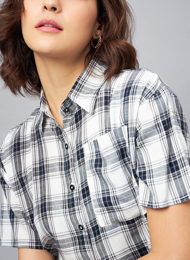 CHIMPAAANZEE Tartan Checked Oversized Cropped Casual Shirt - Image 2