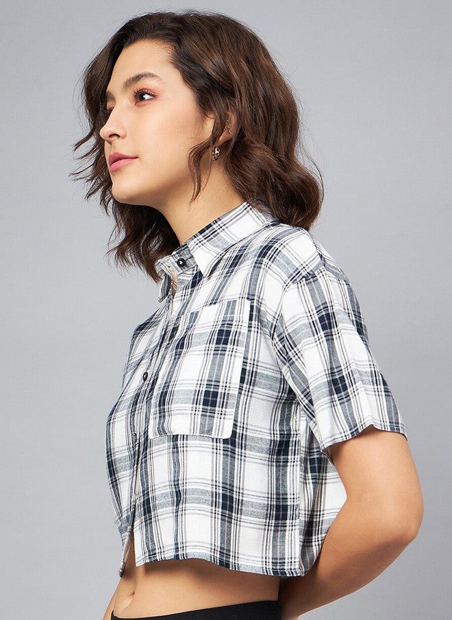 CHIMPAAANZEE Tartan Checked Oversized Cropped Casual Shirt - Image 4
