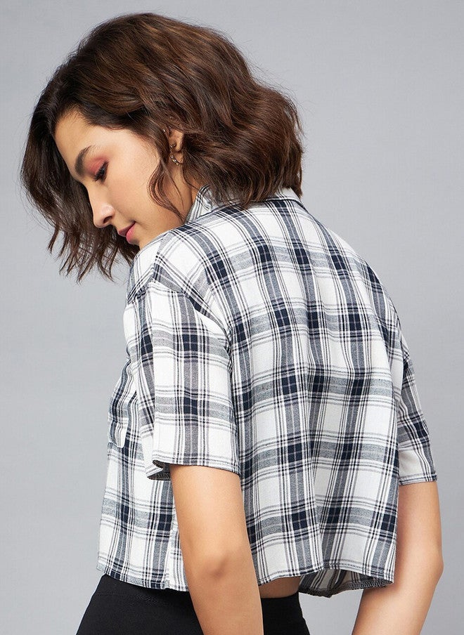 CHIMPAAANZEE Tartan Checked Oversized Cropped Casual Shirt - Image 5