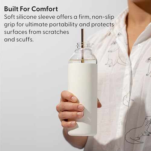 WP W&P Porter Glass Water Bottle w/ Protective Silicone Sleeve | Cream 20 Ounces | On-the-Go | Reusable Bottle for Coffee, Tea and Water | Portable | Dishwasher Safe - Image 5
