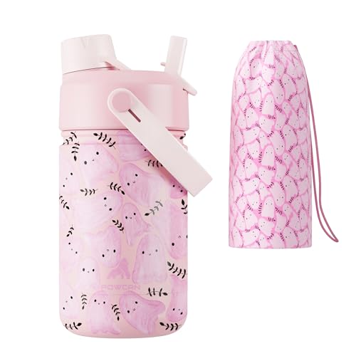 powcan 18 oz Insulated Water Bottle for Teens Girls: 2-in-1 Straw Spout Lid, Leakproof, BPA-Free, Easy Carry, 24H Cold, Cute Patterns, Insulated Stainless Steel Cup for School, Travel, Gift (Sweetheart Bow) - Image 1