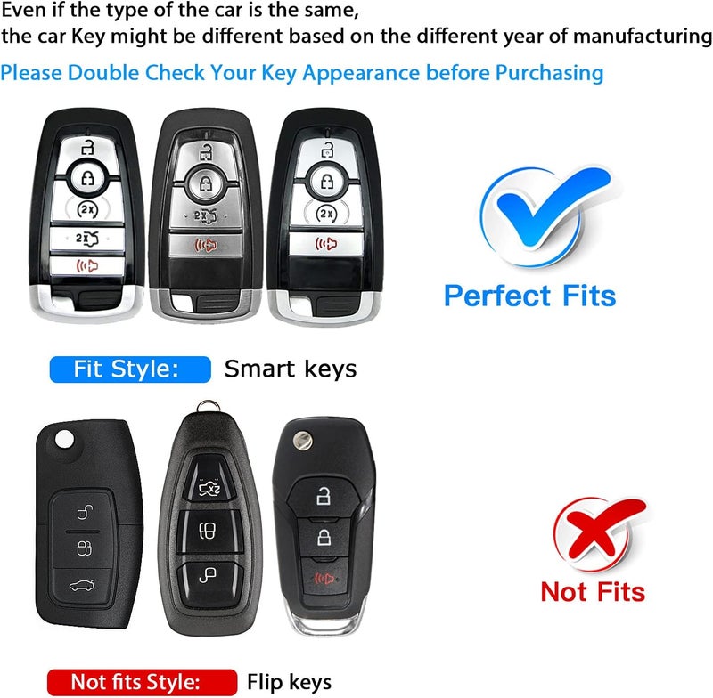 QBUC TPU Key Fob Cover for Ford Vehicles with Keychain - Compatible with 2017-2019 Models - Image 2