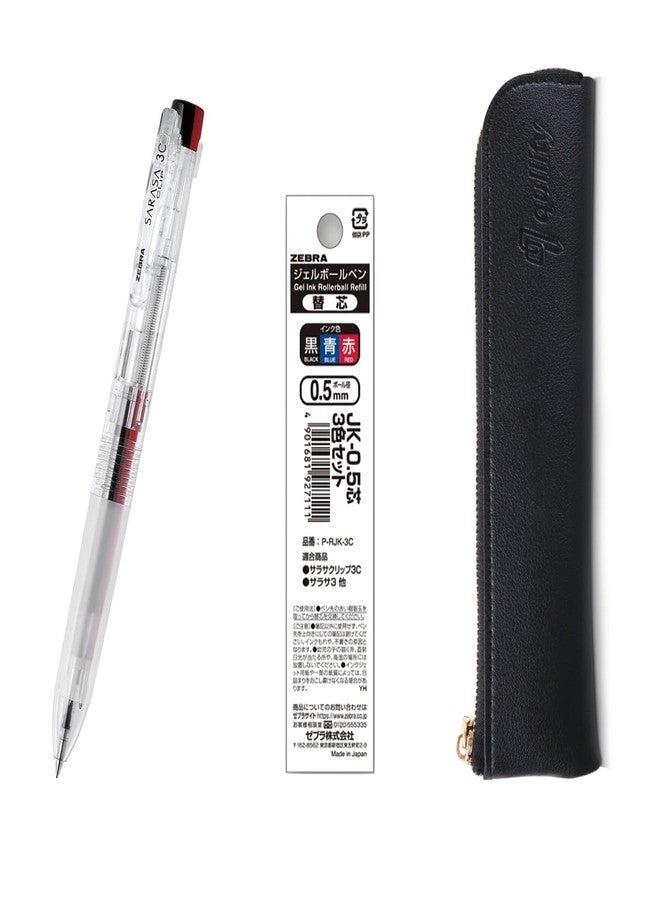 QULLITY ZEBRA SARASA Clip 3C Cleanness 0.5mm Multicolor Pen & Refills (Black, Blue, Red), qullity original Black slim pen case - Image 1