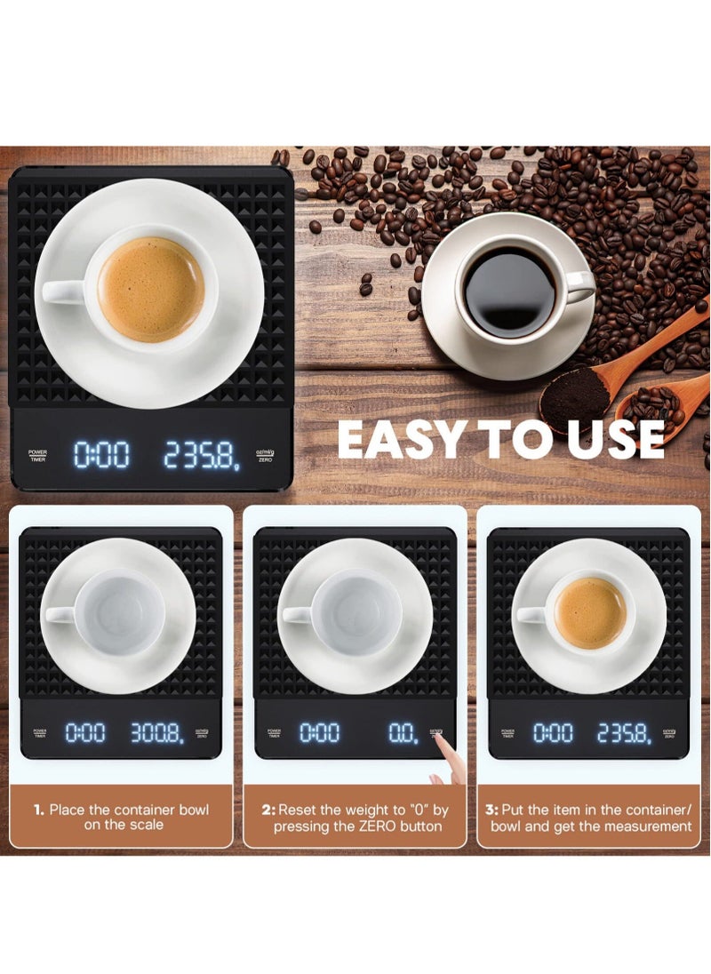 Generic - Digital Coffee Scale with Timer, 3 KG/0.1 g Rechargeable Kitchen Scale with Invisible Screen, Tare and Auto On/Off Functions, Measures in Grams/Ounces/Milliliter (Black, with Insulation Pad) - Image 1