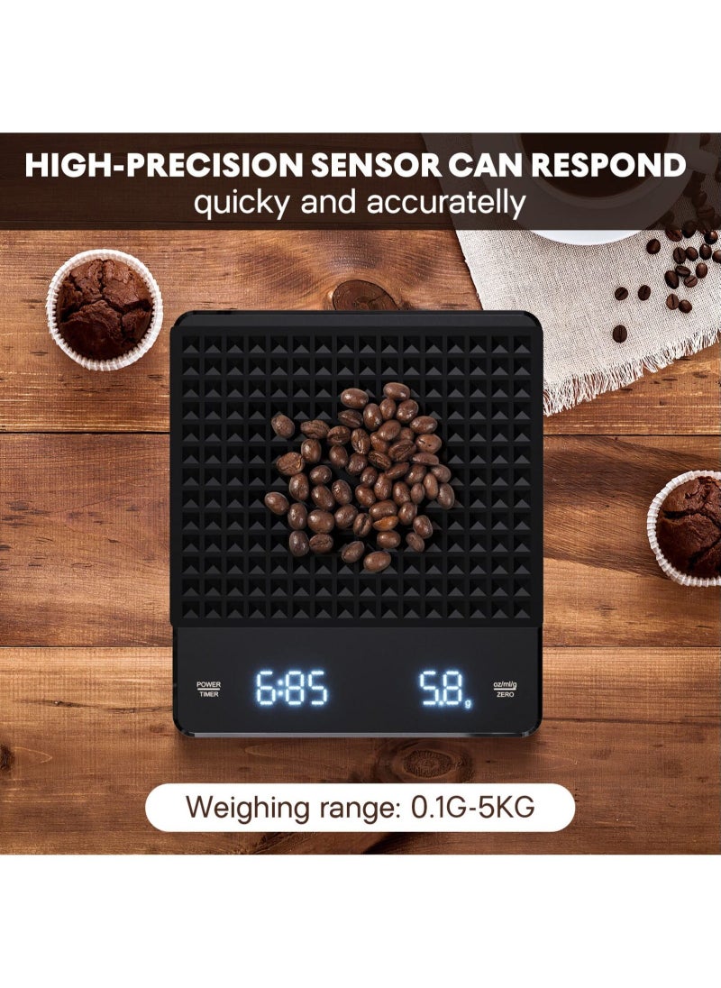 Generic - Digital Coffee Scale with Timer, 3 KG/0.1 g Rechargeable Kitchen Scale with Invisible Screen, Tare and Auto On/Off Functions, Measures in Grams/Ounces/Milliliter (Black, with Insulation Pad) - Image 1