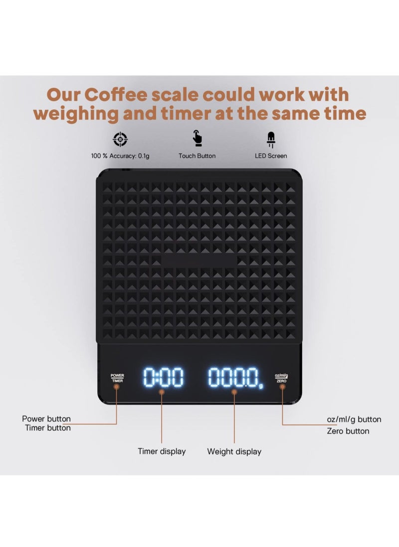 Generic - Digital Coffee Scale with Timer, 3 KG/0.1 g Rechargeable Kitchen Scale with Invisible Screen, Tare and Auto On/Off Functions, Measures in Grams/Ounces/Milliliter (Black, with Insulation Pad) - Image 1