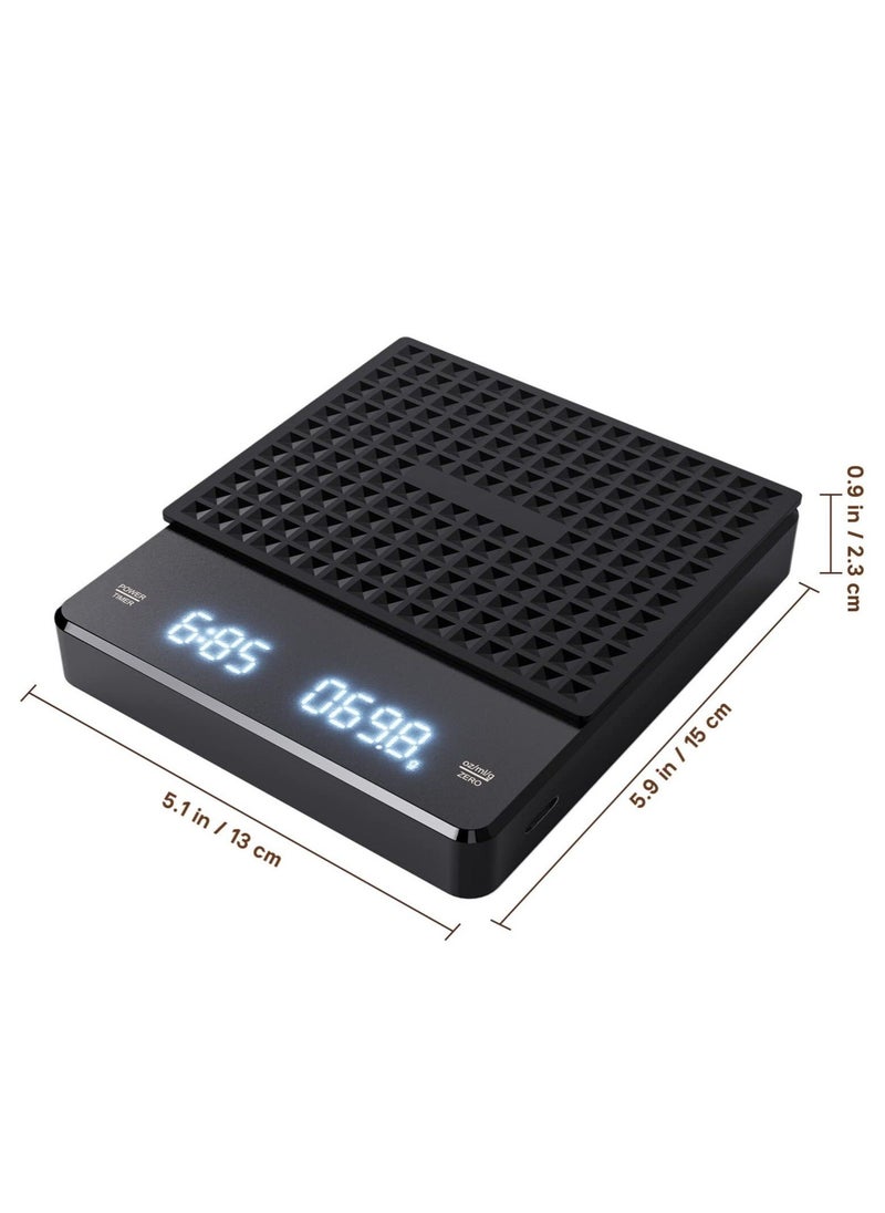Generic - Digital Coffee Scale with Timer, 3 KG/0.1 g Rechargeable Kitchen Scale with Invisible Screen, Tare and Auto On/Off Functions, Measures in Grams/Ounces/Milliliter (Black, with Insulation Pad) - Image 1