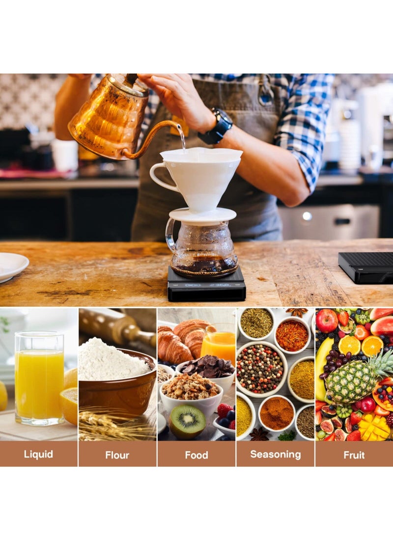 Generic - Digital Coffee Scale with Timer, 3 KG/0.1 g Rechargeable Kitchen Scale with Invisible Screen, Tare and Auto On/Off Functions, Measures in Grams/Ounces/Milliliter (Black, with Insulation Pad) - Image 1