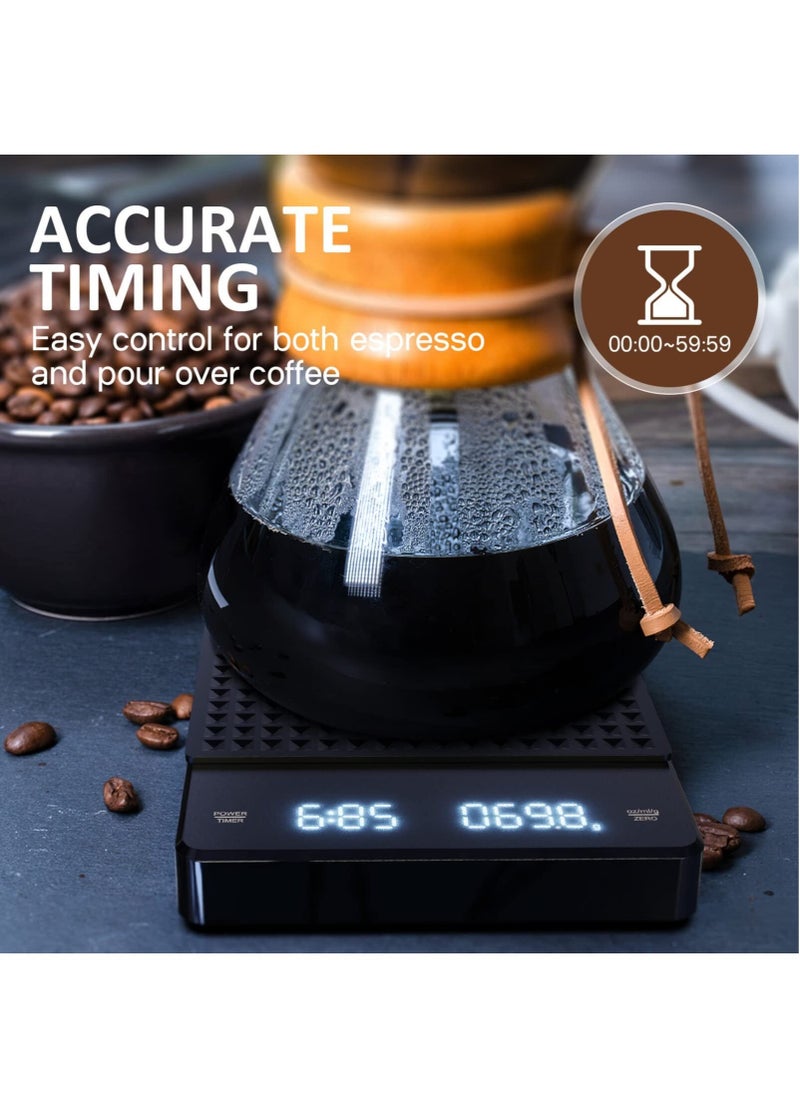 Generic - Digital Coffee Scale with Timer, 3 KG/0.1 g Rechargeable Kitchen Scale with Invisible Screen, Tare and Auto On/Off Functions, Measures in Grams/Ounces/Milliliter (Black, with Insulation Pad) - Image 1