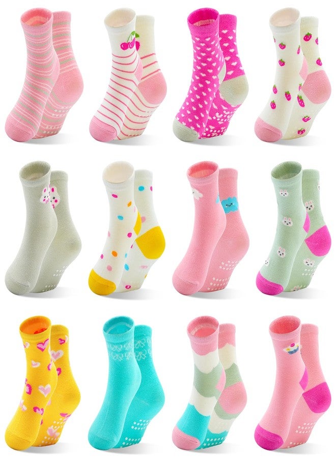 HYCLES Toddler Girl Socks, Non-Slip Cartoon Crew Socks with Grips for Girls Kids 3-5T - Image 1