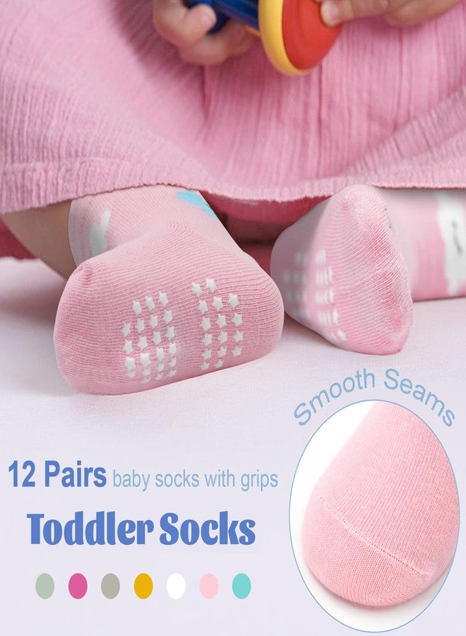 HYCLES Toddler Girl Socks, Non-Slip Cartoon Crew Socks with Grips for Girls Kids 3-5T - Image 2