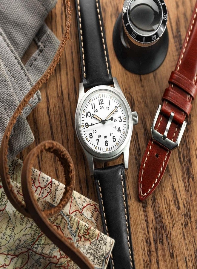 WatchGecko Tenby Classic Padded Genuine Leather QR Watch Strap [Black, 20mm] - Image 3