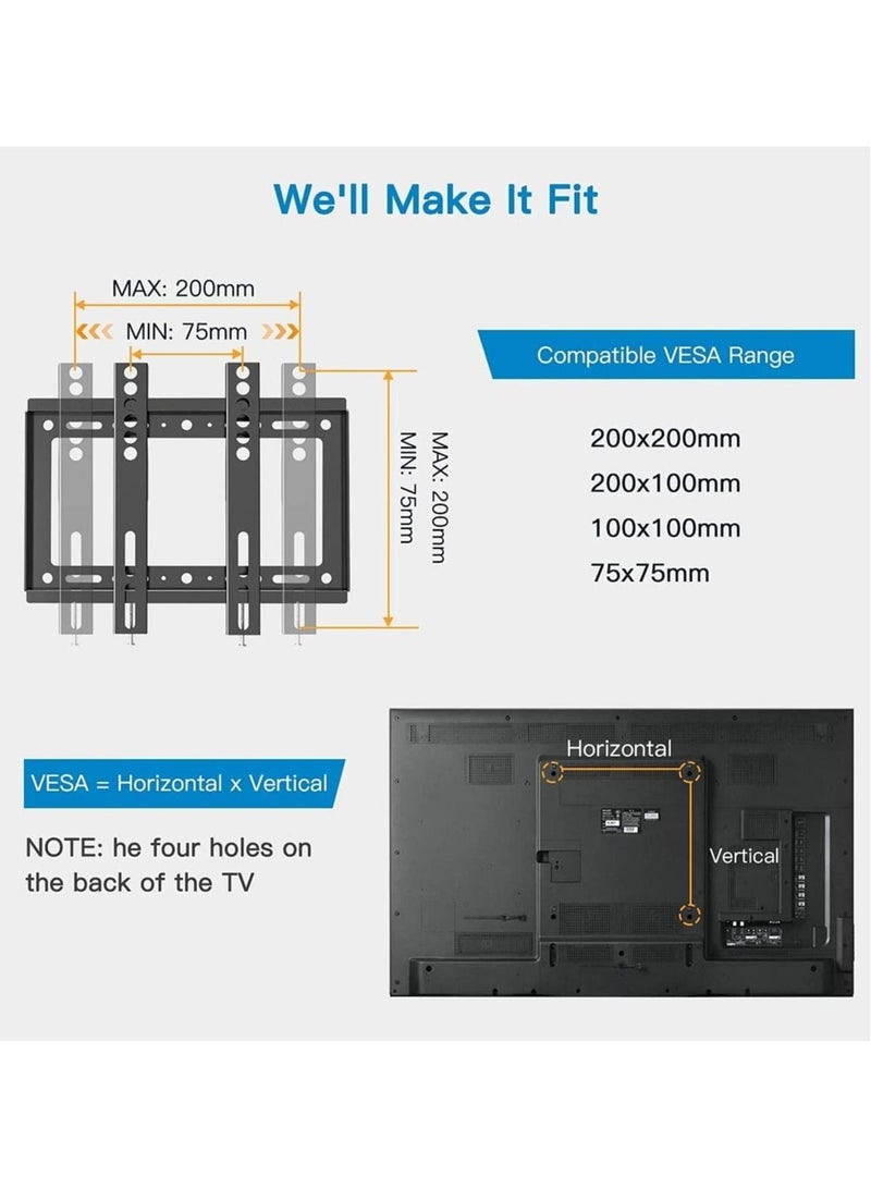 Fixed TV Wall Mount Bracket for 17-55 Inch LED LCD OLED QLED Flat Screen TVs, Holds up to 55 Lbs with VESA 200x200, Lockable Safety Bar, Easy Installation - Image 2