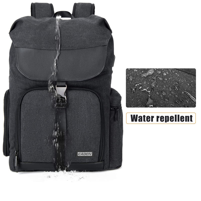 CADeN Camera Backpack Canvas Camera Bag for DSLR/SLR Mirrorless Camera with 15.6 inches Laptop Compartment, Camera Case Compatible for Sony Canon Nikon Cameras and Lens Tripod Waterproof Black - Image 5