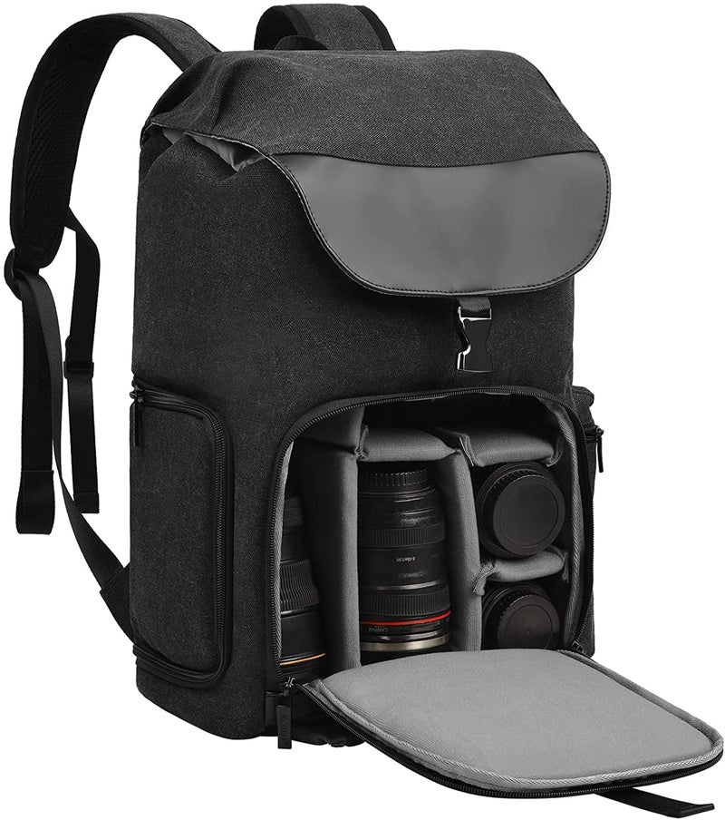 CADeN Camera Backpack Canvas Camera Bag for DSLR/SLR Mirrorless Camera with 15.6 inches Laptop Compartment, Camera Case Compatible for Sony Canon Nikon Cameras and Lens Tripod Waterproof Black - Image 1