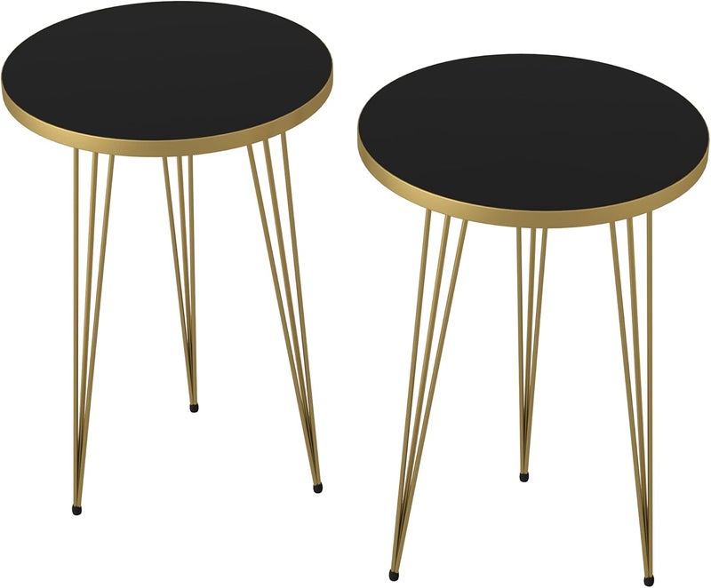 PAK HOME Set of 2 End Tables Round Wood Sofa Side Coffee Tables for Small Spaces, Nightstand Bedside Table with Metal Legs for Bedroom, Living Room, Office, Balcony (Black High Glossd) - Image 4