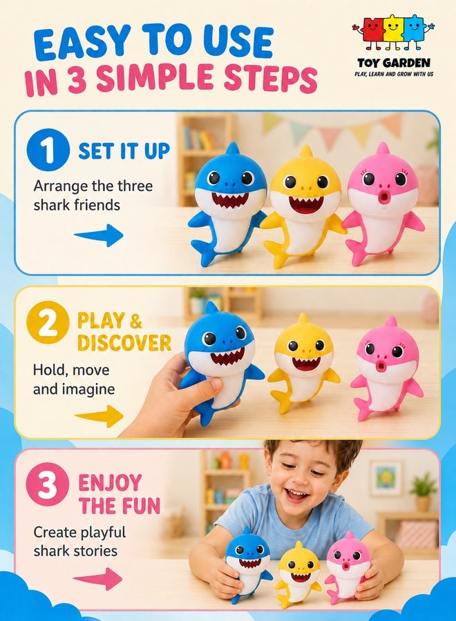 TOY GARDEN Baby Shark Toy Set – 3-Pack of Colorful Singing Sharks with Blue, Yellow, and Pink Characters – Interactive Musical Plush Dolls for Kids, Perfect for Baby Shark Fans - Image 5