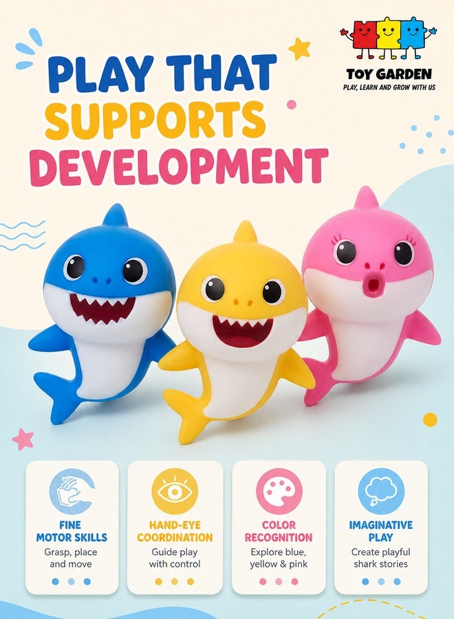 TOY GARDEN Baby Shark Toy Set – 3-Pack of Colorful Singing Sharks with Blue, Yellow, and Pink Characters – Interactive Musical Plush Dolls for Kids, Perfect for Baby Shark Fans - Image 3