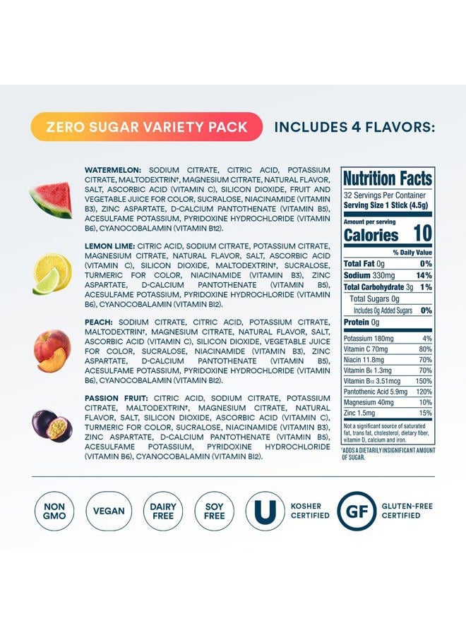 DripDrop Sugar Free Hydration Packets - Zero Classic Variety Pack - Single Serve Electrolytes Powder Drink Mix - Lemon Lime, Watermelon, Peach, Passion Fruit - Non-GMO, Gluten Free, Vegan - 32 Sticks - Image 5