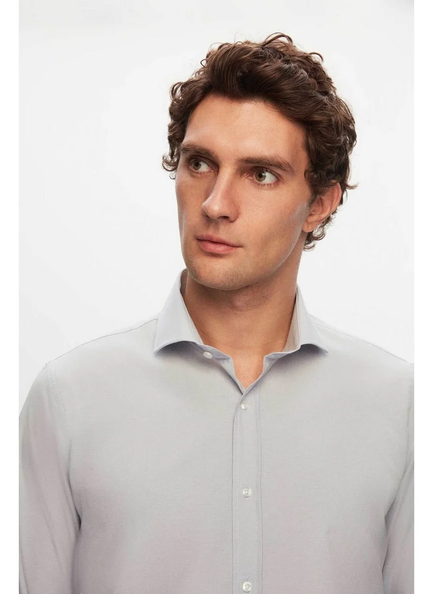 D'S DAMAT Slim Fit Gray Italian Collar Shirt 2HF02ORT4185