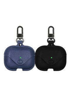YOMNA YOMNA Protective Leather Case Compatible with AirPods Pro 2 Case, Wireless Charging Case Headphones EarPods, Soft Leather Cover with Carabiner Clip (Navy Blue/Black) - (Set of 2)  - Image 1