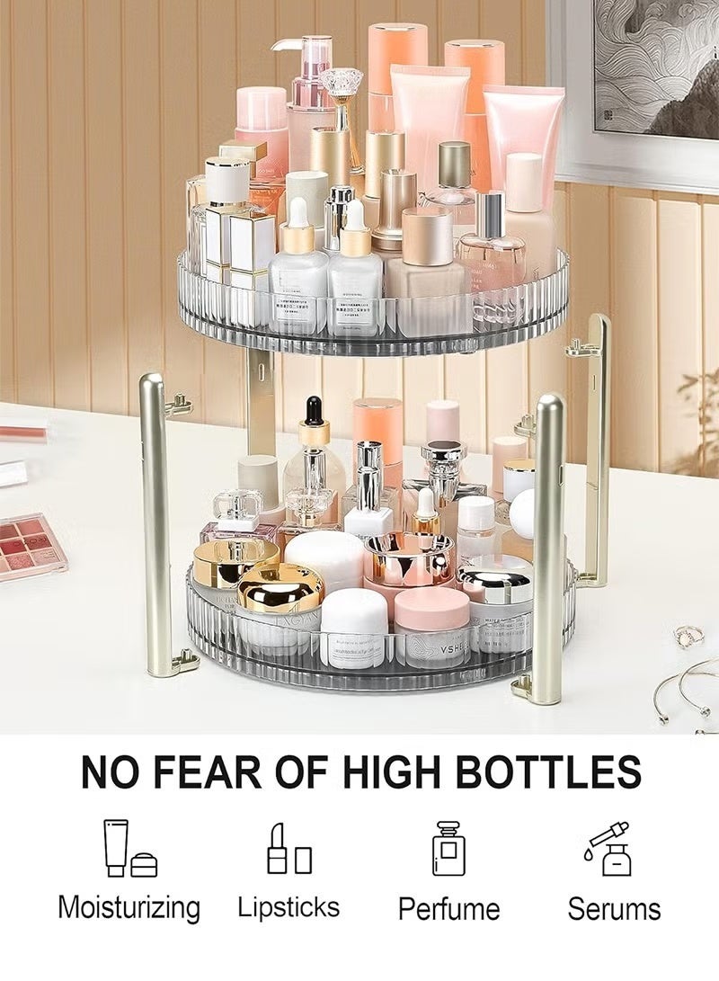 منظم مكياج دوار، رف حامل مكياج لعرض مستحضرات التجميل بسعة كبيرة بطبقتين للحمام وعطور العناية بالبشرة وفرش أحمر الشفاه وظلال العيون - Image 3