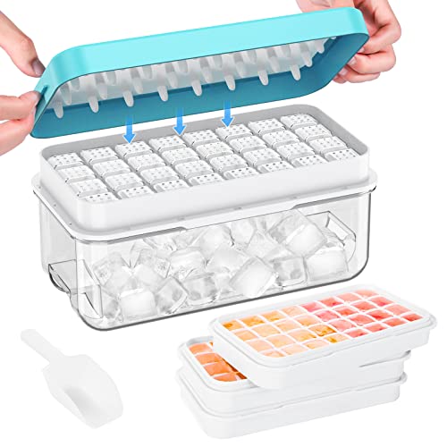 PHINOX Ice Cube Tray with Lid and Bin, 3 Pack Plastic Ice Cube Tray Molds, 96(4 * 8 * 3) pcs Ice Trays for freezer, Chilling Drinks, Whiskey & Cocktails, with Ice Container and Ice Scoop, BPA-Free - Image 1
