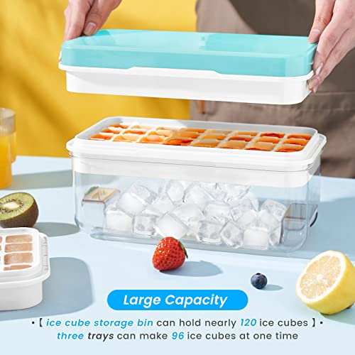 PHINOX Ice Cube Tray with Lid and Bin, 3 Pack Plastic Ice Cube Tray Molds, 96(4 * 8 * 3) pcs Ice Trays for freezer, Chilling Drinks, Whiskey & Cocktails, with Ice Container and Ice Scoop, BPA-Free - Image 4