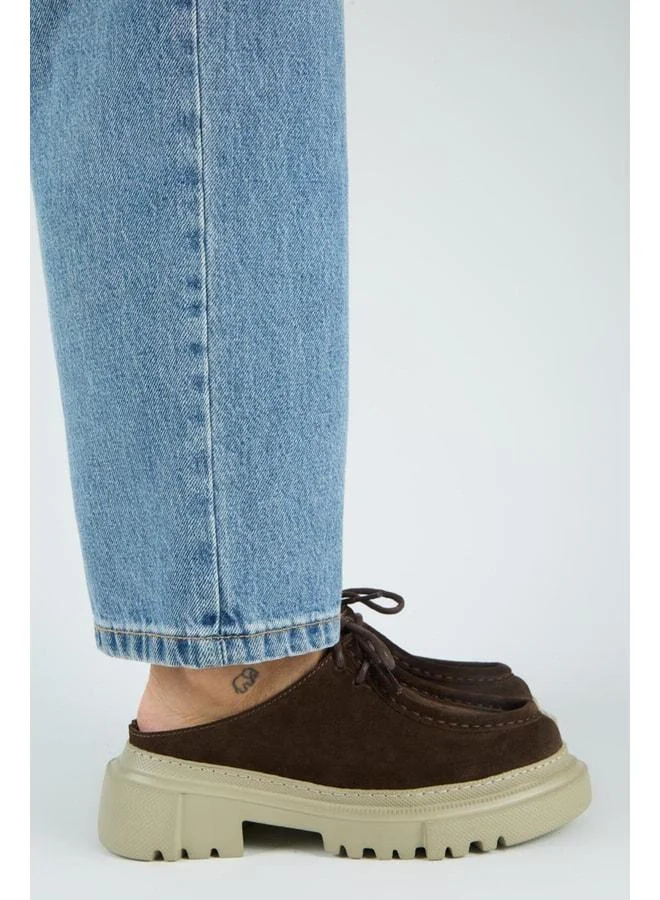 Carmela Women's Genuine Leather Laced Sabo Coffee Slippers.