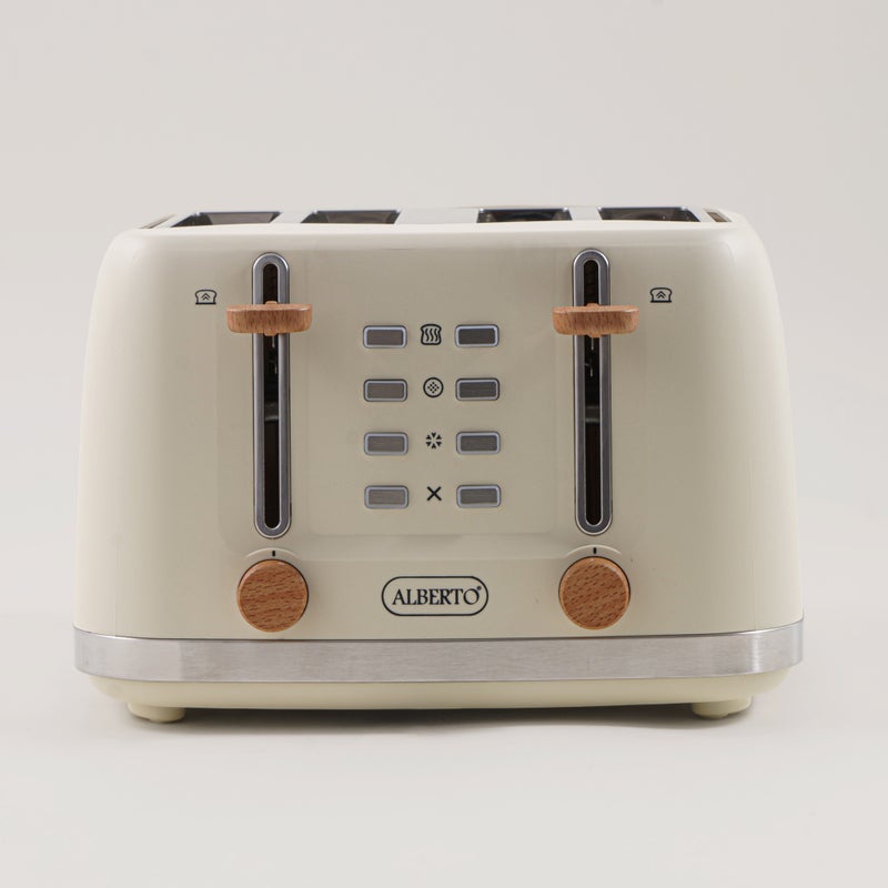 ألبرتو محمصة خبز 4 شرائح بلون بيج مع لمسات خشبية وكروم، 1600واط - Image 4