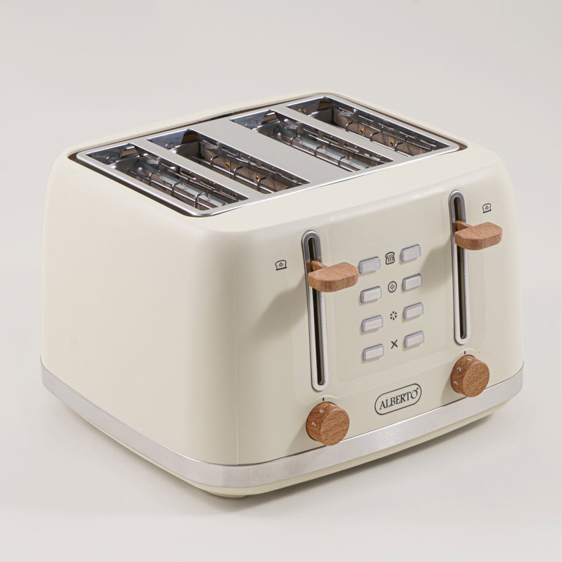 ألبرتو محمصة خبز 4 شرائح بلون بيج مع لمسات خشبية وكروم، 1600واط - Image 1