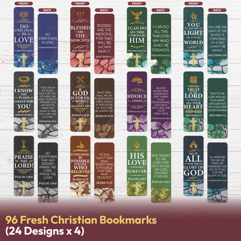 Only Zest 96 Bible Bookmark Pack with Bible Verses â€“ Multiple Designs â€“ Inspirational Christian Bookmarks for Women & Men â€“ Bible Book Markers for Classroom, Bible Study, Church Supplies - Image 4